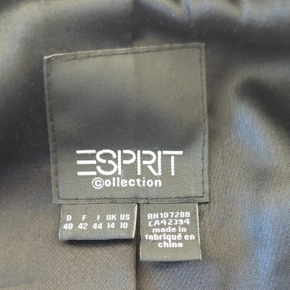 Esprit Black Leather Jacket Tailored Notched Lapels - Picture 5 of 13